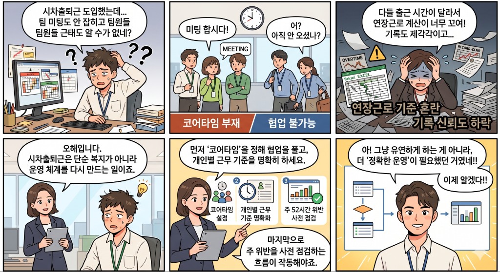 시차출퇴근 운영 문제와 점검 기준 웹툰 이미지