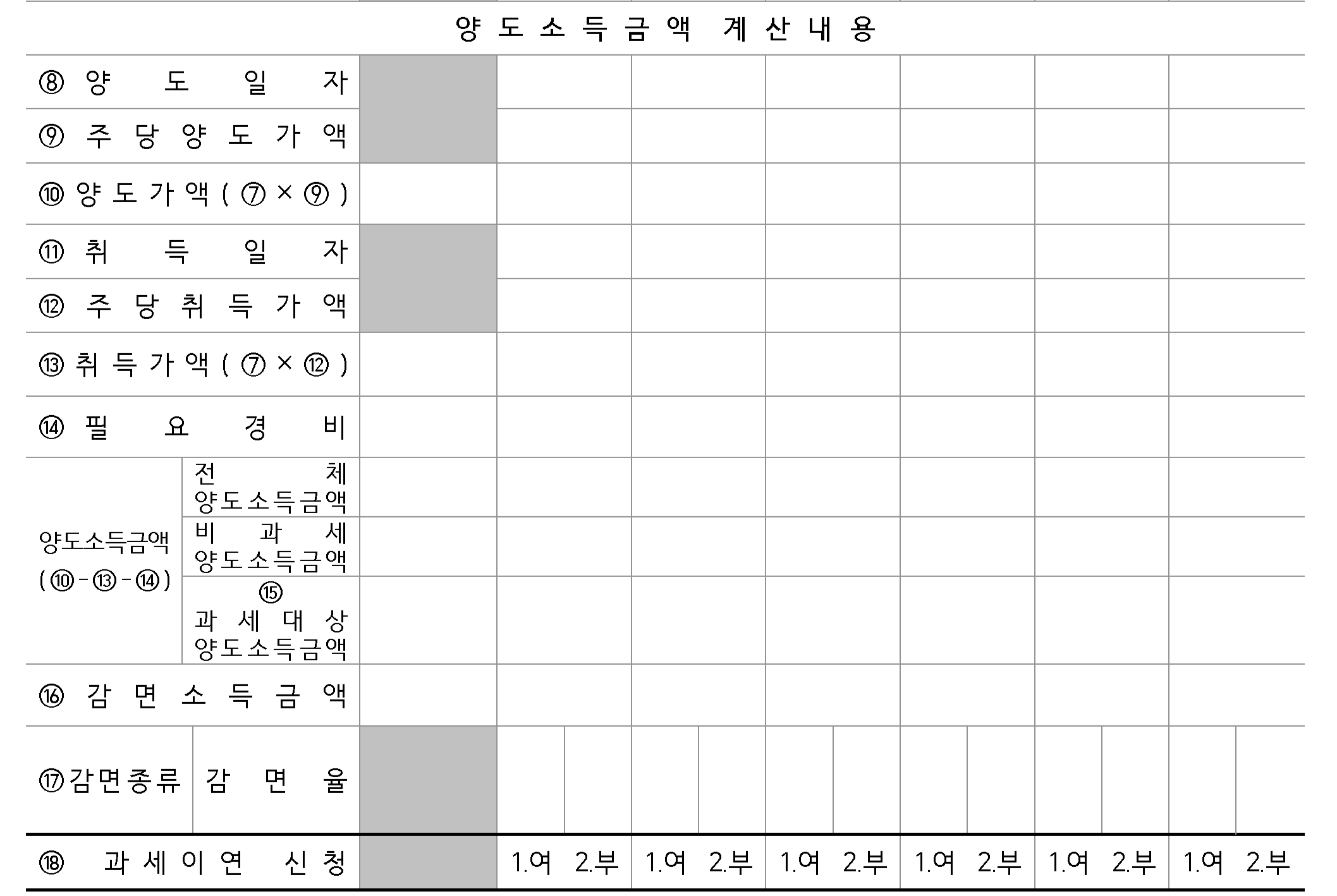 취득 유형별 양도주식 등 수: 양도주식의 수 화면